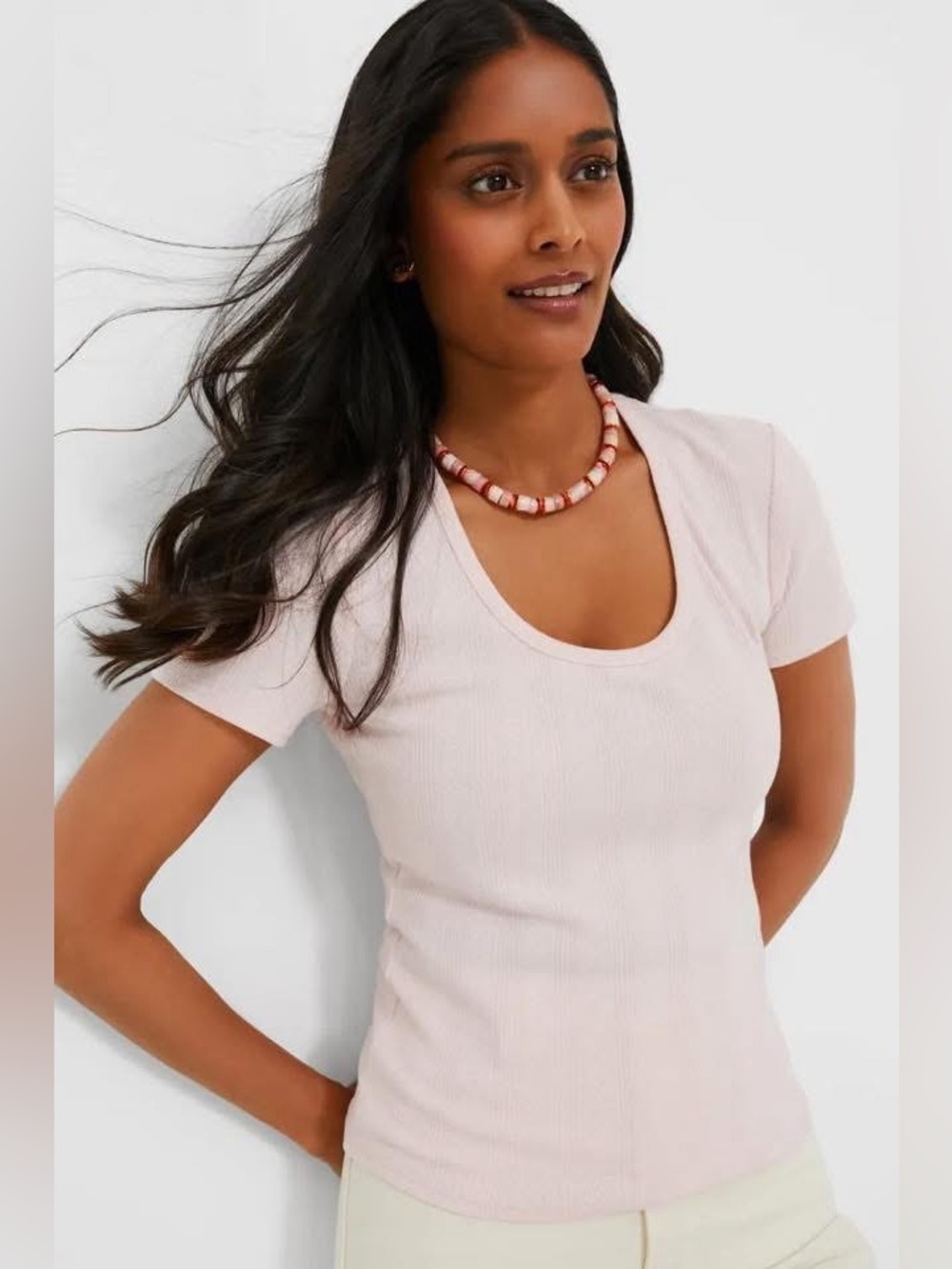 NWT Tuckernuck Pointelle Bridgette Scoop Neck Tee Pink Size Small